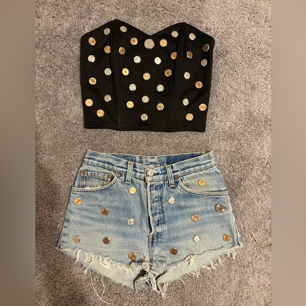 VINTAGE ROJAS Coin Bustier With Re-Worked Coin Embellished Levi Shorts